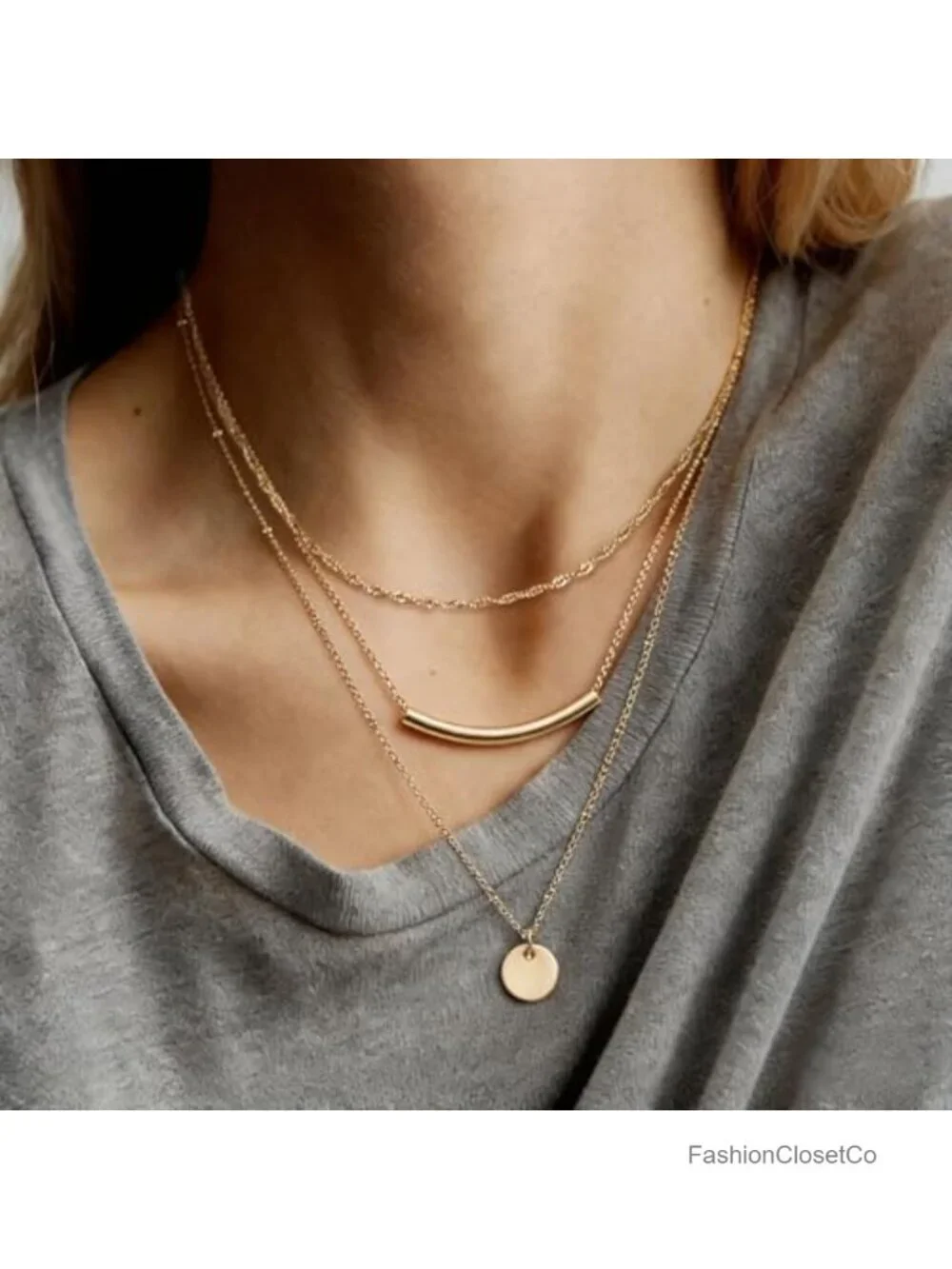Layered Gold Plated Choker Necklace Set Dainty Coin Star Pearl Pendant